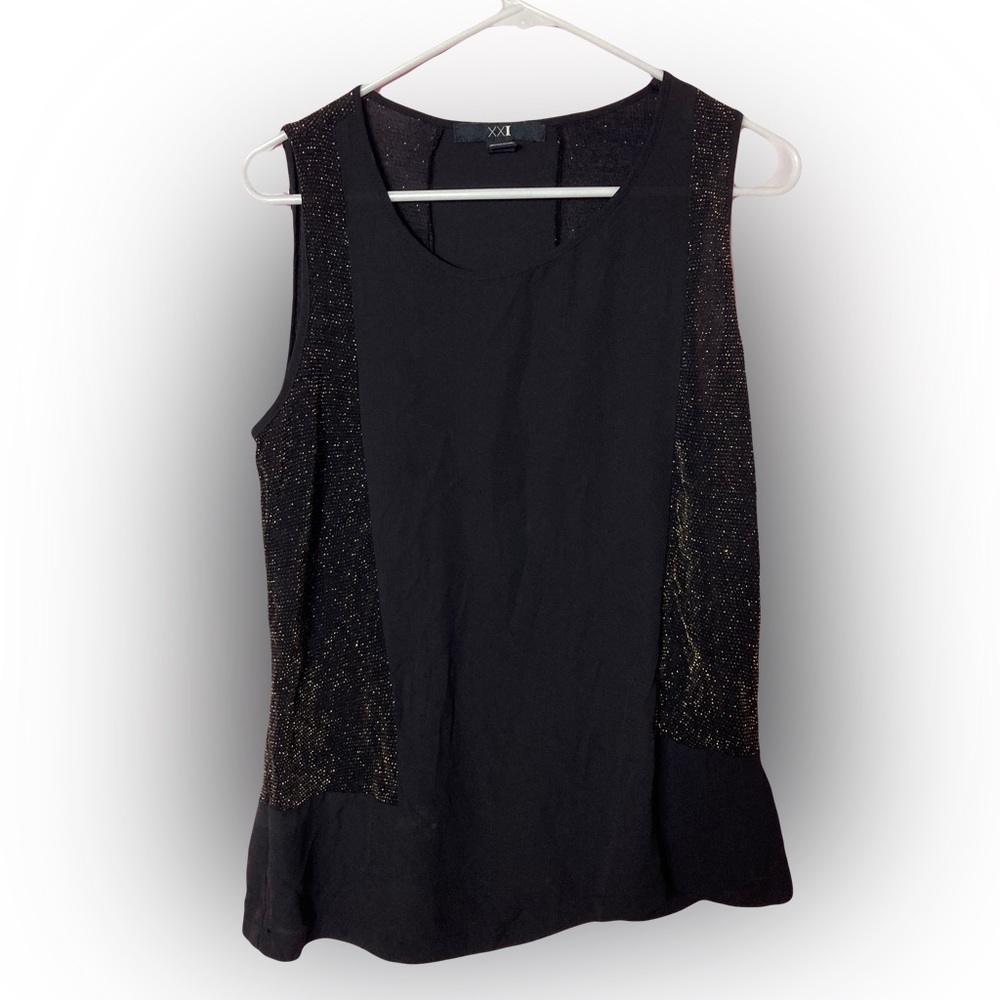 Forever 21 Black Tank Blouse Gold Glitter Sides Size Medium